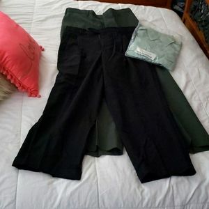 Mens size 34 slacks one short one regular and a medium army green shirt and tie